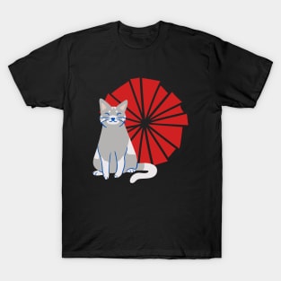 Grey cat with red background T-Shirt